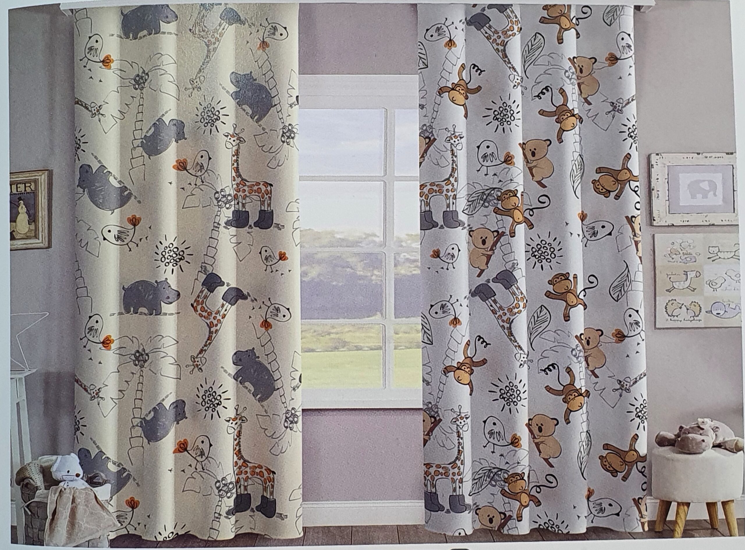 animals-linen-printed-curtain-3 پرده چاپی اتاق کودک طرح حیوانات 3