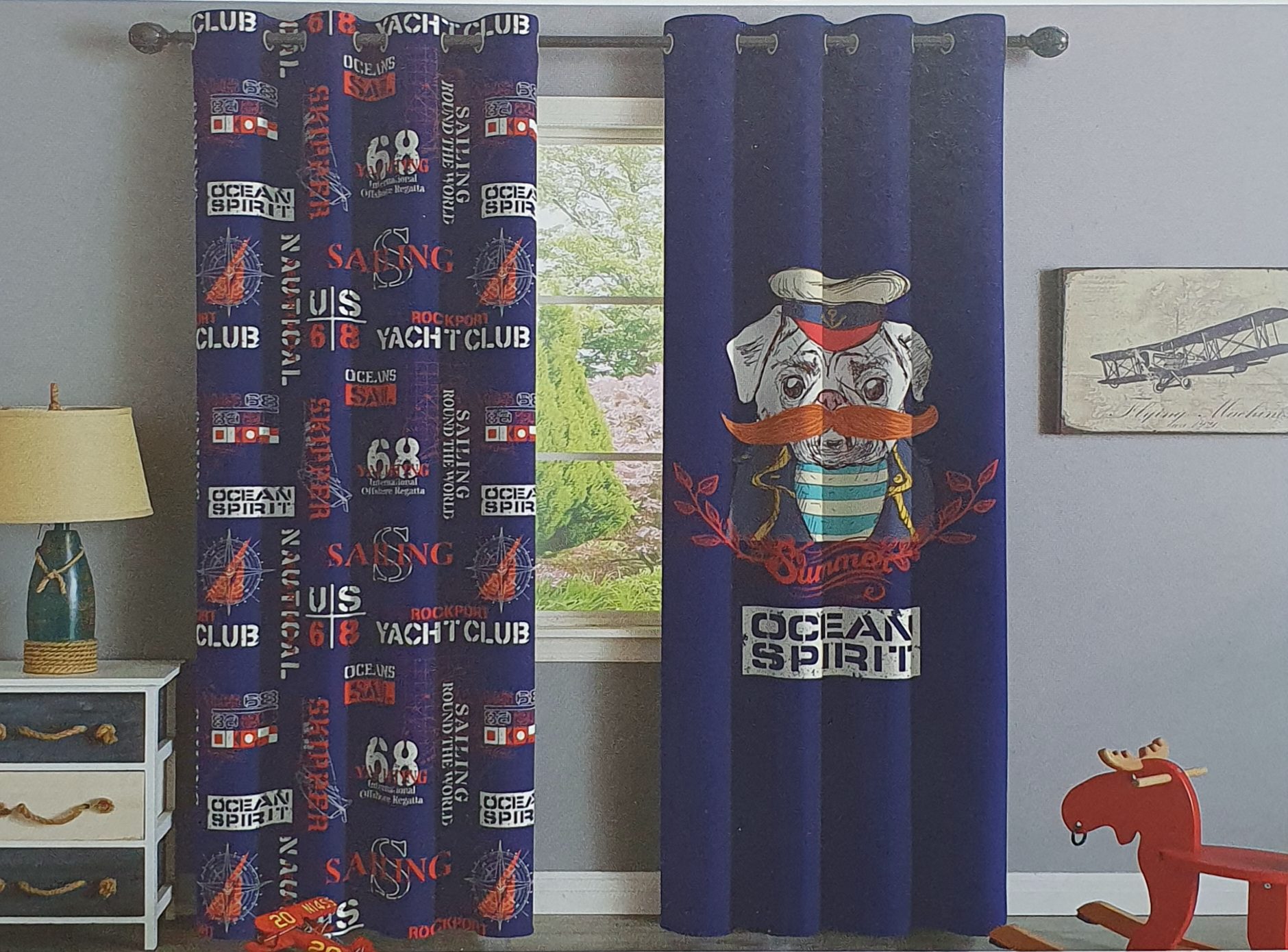 dog-linen-printed-curtain-1 پرده کتان چاپی اتاق کودک طرح سگ 1