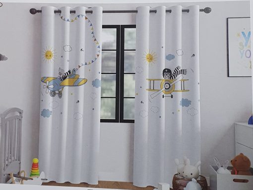 پرده کتان چاپی اتاق کودک طرح پرواز 6