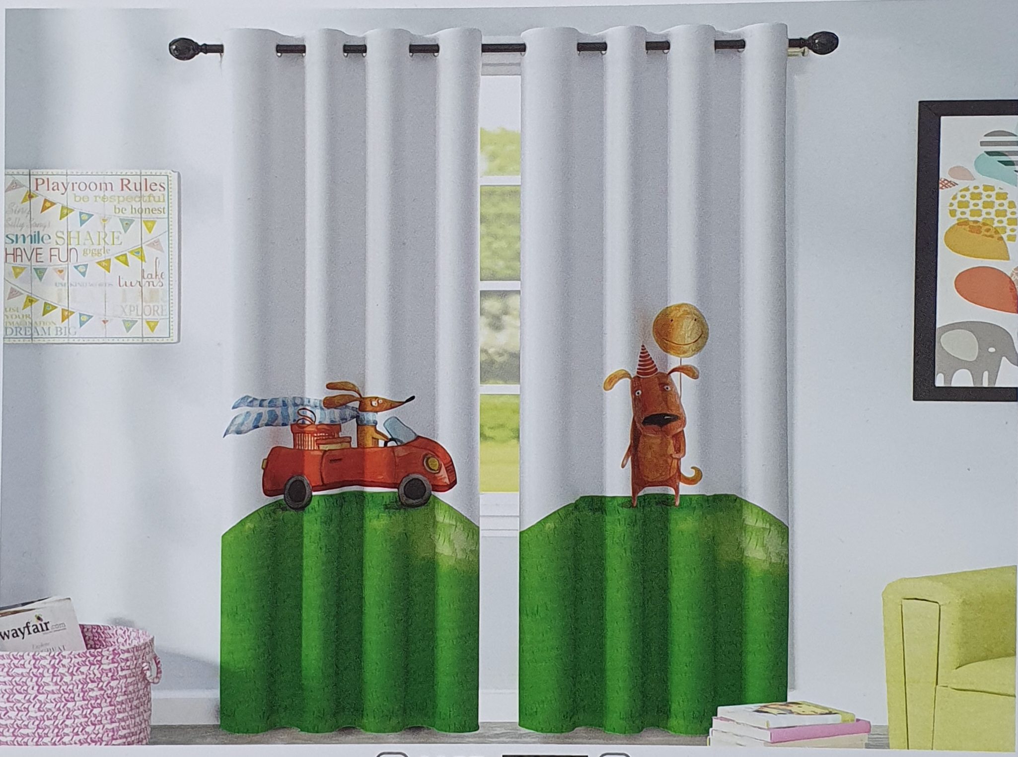 dog-linen-printed-curtain-4 پرده کتان چاپی اتاق کودک طرح سگ 4
